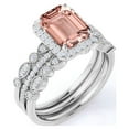 thumbnail image 3 of JeenMata 1.75 Carat Emerald Cut created morganite Art Deco Trio Bridal Set in 18k White Gold over Silver, 3 of 6