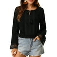 thumbnail image 1 of INSPIRAR CHIC Blusas de Mujer con Mangas de Campana, Encaje Boho, Cintura Fruncida, Blusa Campesina Negra 3XL, 1 of 7