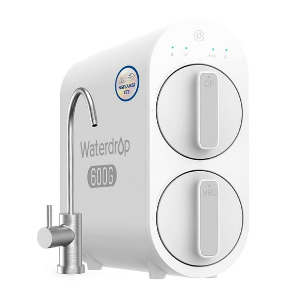 Sistema de ósmosis inversa Waterdrop G2P600, filtro de agua de ósmosis inversa de 600 GPD, sistema de filtro de agua RO sin tanque de 7 etapas, sistema RO debajo del fregadero, 2:1 puro para drenar, r