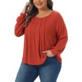thumbnail image 4 of Agnes Orinda Women's Plus Size Tops Tunic Crew Neck Pleated Dressy Long Sleeve Shirts Blouse 2X Orange Red, 4 of 6