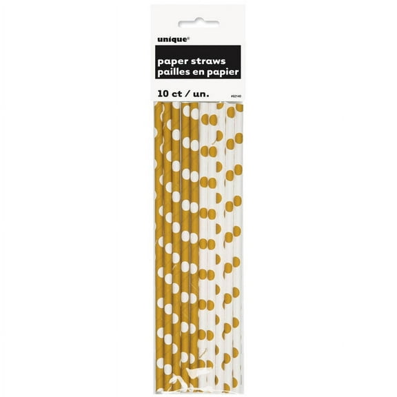 Gold Polka Dot Paper Straws, 10-Count