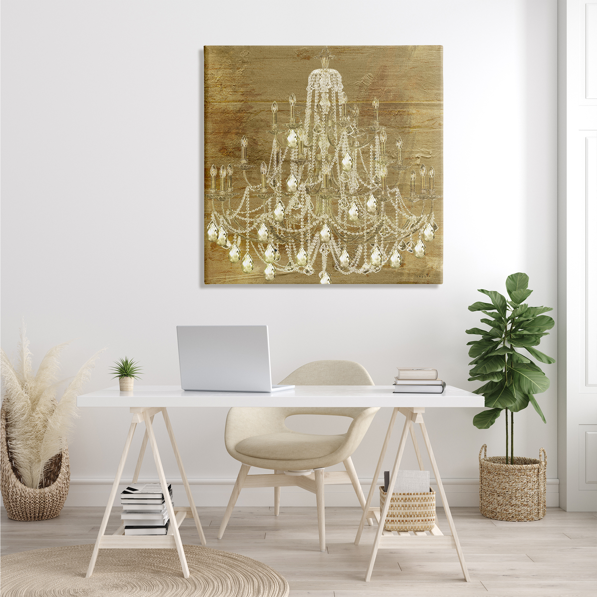 Stupell Industries Vintage Glam Crystal Chandelier Rustic Distressed Gold Background, 36 x 36, Design by Sophie 6
