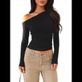 thumbnail image 2 of Blusas de Mujer con Hombros Descubiertos, Elegantes, de Larga, Asimétricas, Ajustadas, para Salir, de Otoño, con Frunces. Negro M, 2 of 8