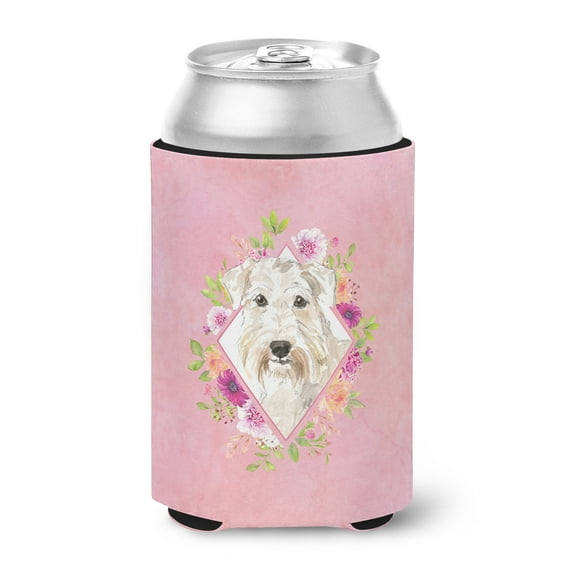 Wheaten Terrier Pink Flowers Can or Bottle Hugger