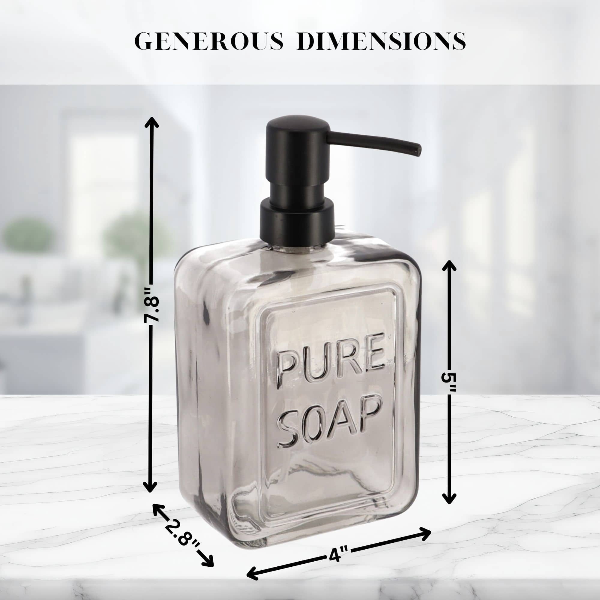 Smoked Glass Soap Dispenser PURE SOAP 18 FL OZ