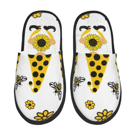 Balery Sunflower Gnome Slient Indoor Furry Fleece Comfort House Shoes Soft Non-Slip Home Shoes Cotton slippers House Slippers-- Large