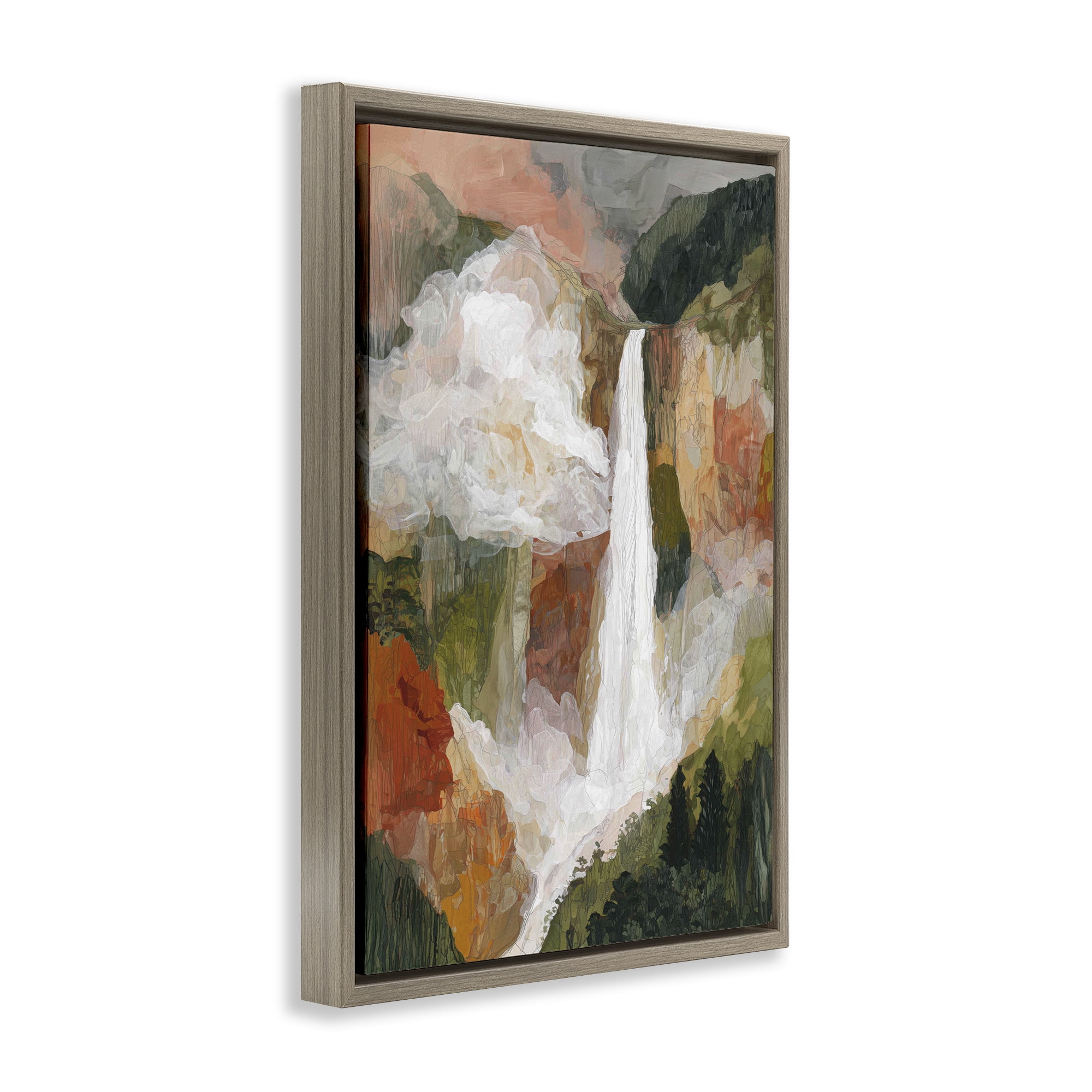 Stupell Industries Mountain Waterfall Landscape Brown Framed Floater Canvas Wall Art, design by Chromatic Storm Studio