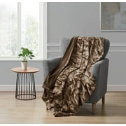 Better Homes & Gardens Leopard Faux Rabbit Fur Throw Blanket, 50 x 60, Brown
