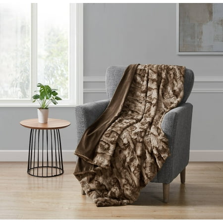 Better Homes & Gardens Leopard Faux Rabbit Fur Throw Blanket, 50 x 60, Brown