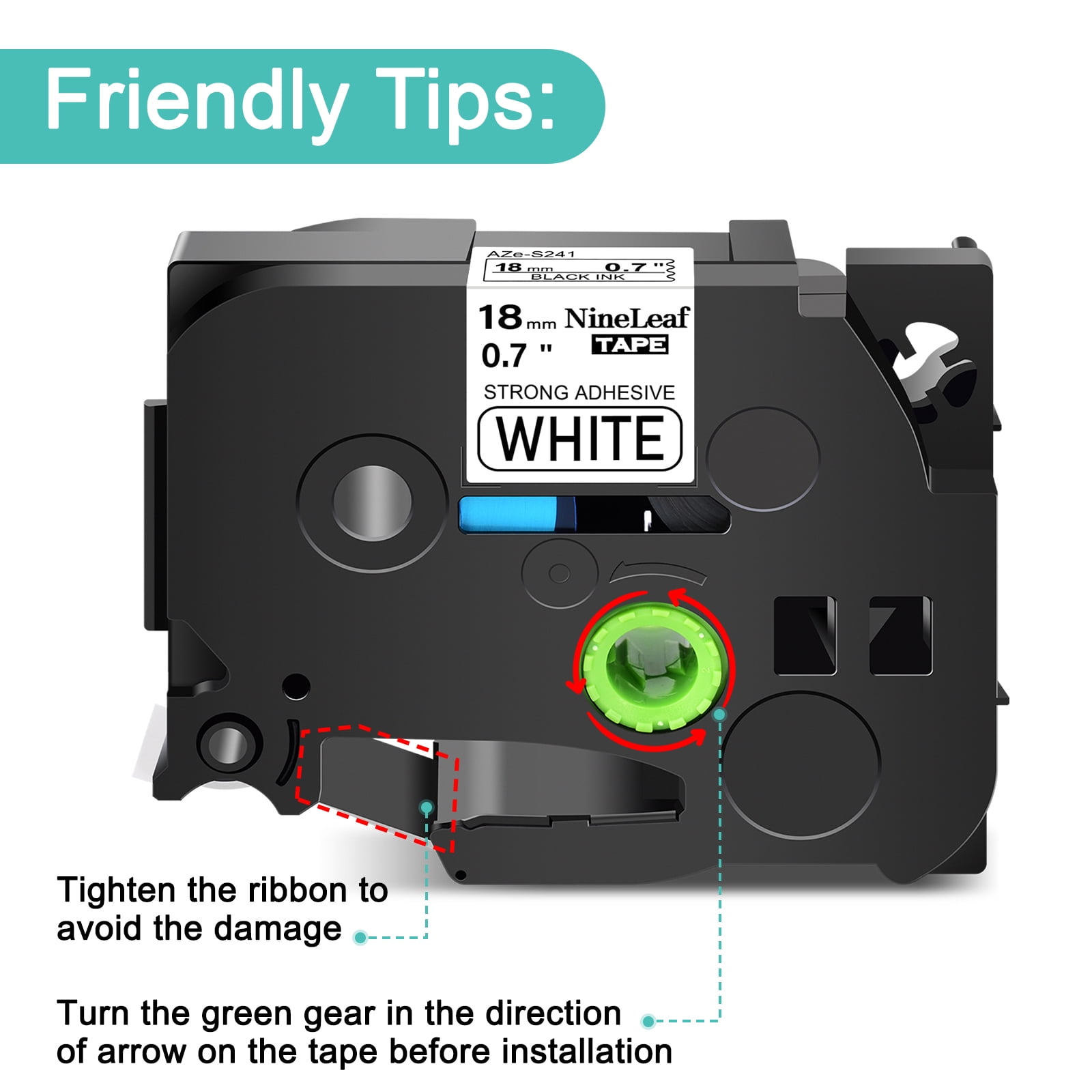 NineLeaf 10 Pack Compatible for Brother P-Touch TZe TZ Label Maker Tape TZe-S241 TZ-S241 18mm 0.7 in Extra Strength Laminated White Label Tape