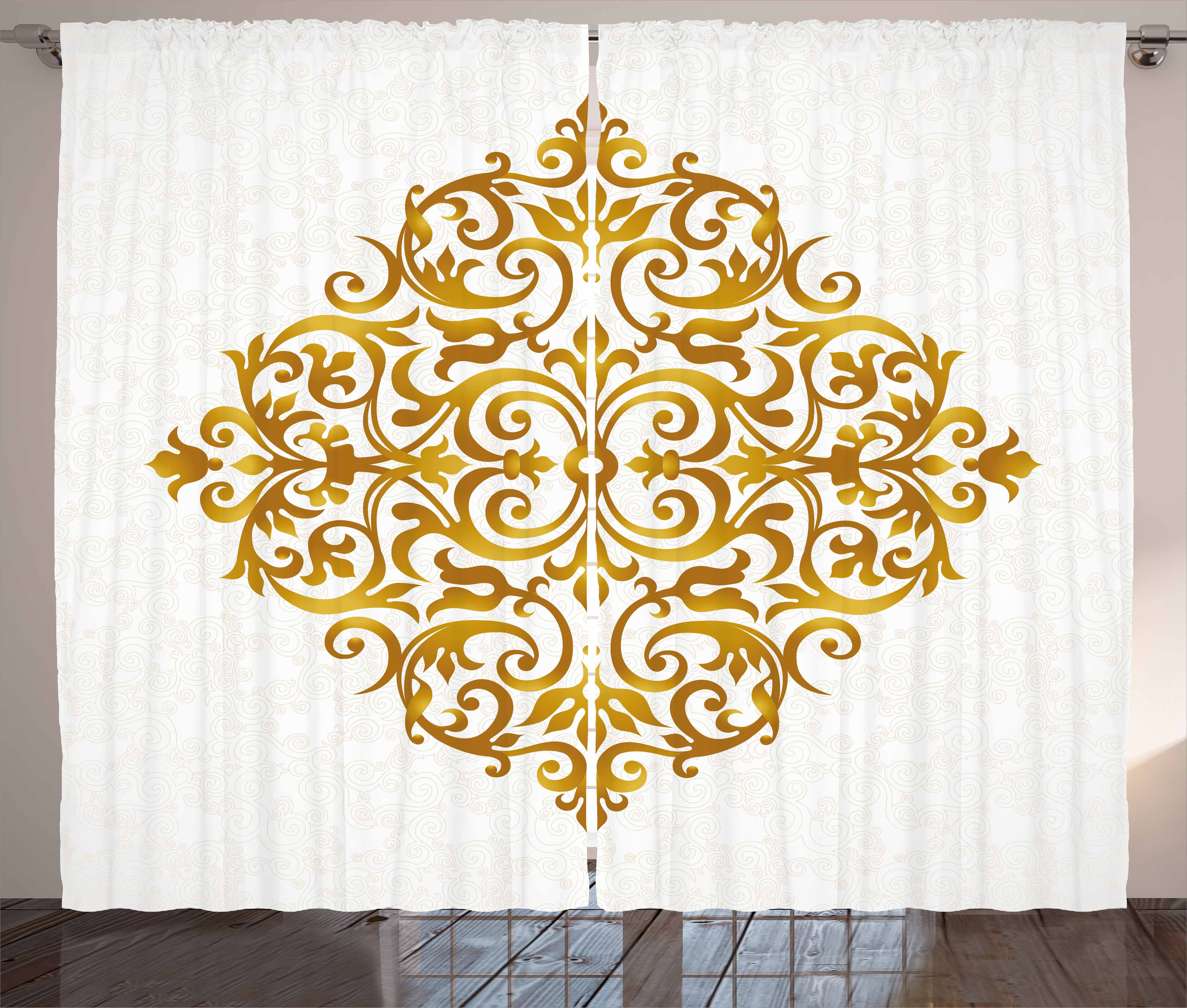 Gold Mandala Curtains 2 Panels Set Victorian Style Traditional