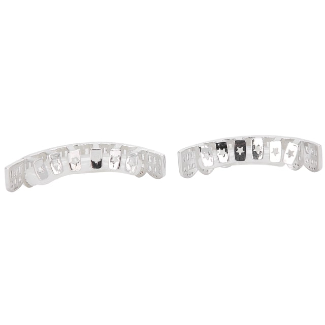 Teeth Set, Iced Out Teeth Grill Wearable for Men and Women for Parties Silver