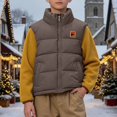 thumbnail image 2 of DJDLJWCJ Boys Puffer Down Vest Stand Collar Thickened Warm Winter Quilted Sleeveless Jackets Color Blocked Full Zipper Vest Brown Size 3T, 2 of 7