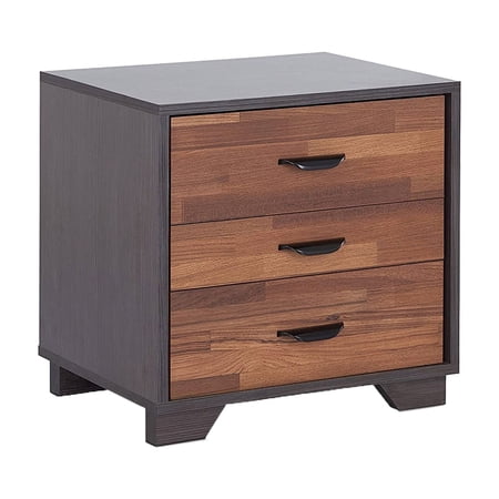 3 Rectangular Nightstand In And Walnut - Bedroom Living Room Decorative Option Two-tone Finish With 3 Drawers Modern & Furniture