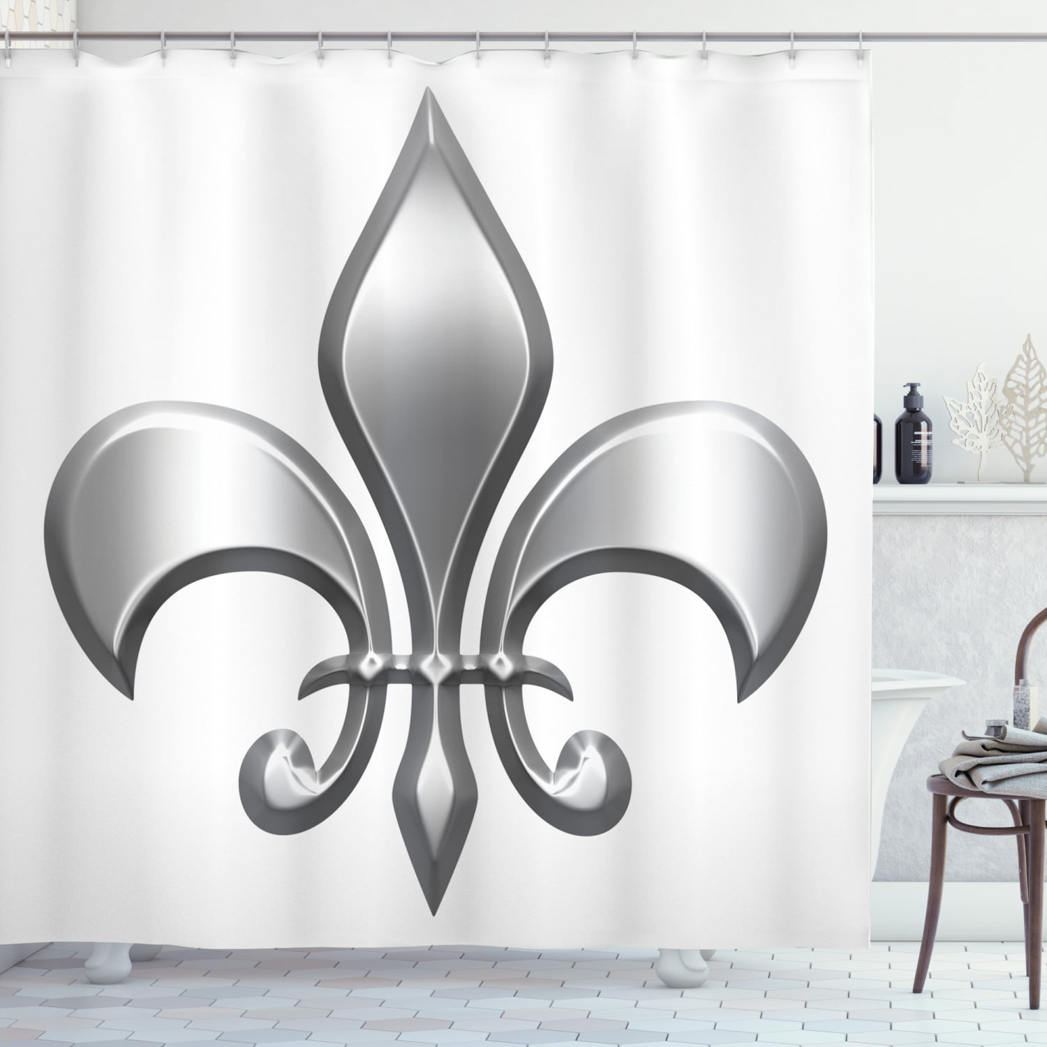 72x72'' royal fleur de lis Bathroom Shower Curtain Waterproof Fabric 12 Hooks 