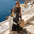 thumbnail image 4 of Xixirimido Cranes Black Print Maxi Dress for Women Crewneck Sleeveless Dresses A-line Casual Flowy Summer Beach Long Sundresses with Pockets Vacation Wear, Size L, 4 of 7