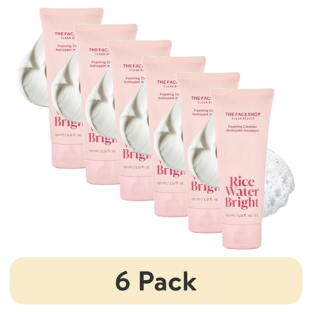 (6 pack) The Face Shop Rice Water Bright Foaming Cleanser 150ml | Vegan| Brightening | Rice Water | Hydrating | Rice Bran Oil | K-Beauty