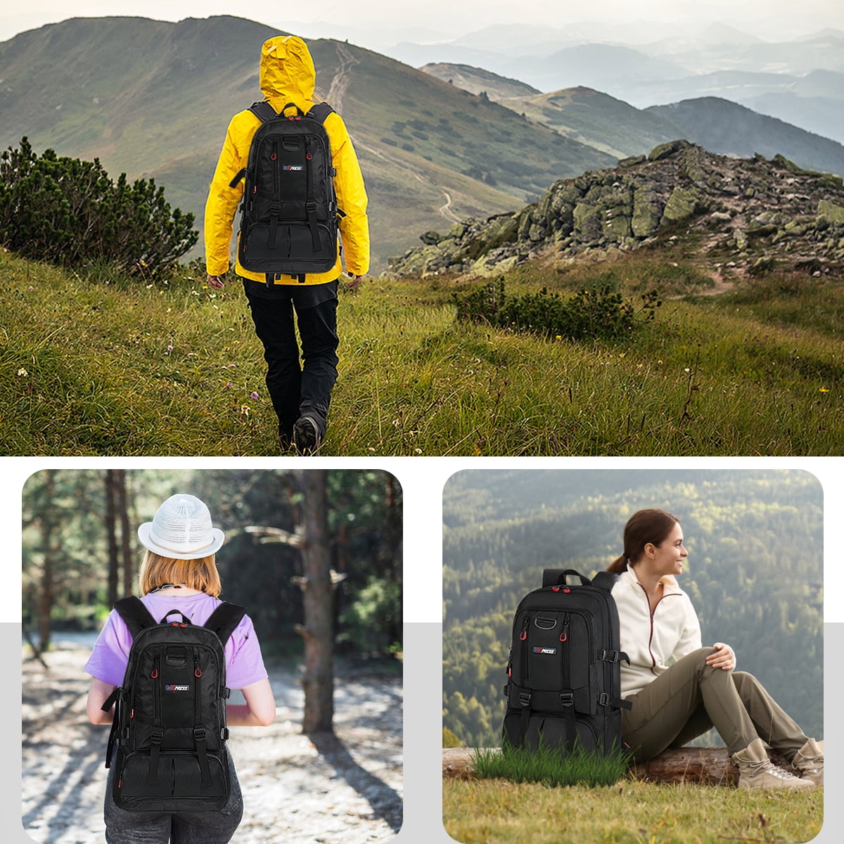 Travel Backpack Multi-Pocket Outdoor Hiking Backpack Work Daypack for Men Women, Black, A12