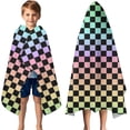 thumbnail image 3 of Gradient Color Checkered Pattern Hooded Bath Towel，50"x30" for Ages 3 To 12 Kids, Quick Dry Lightweight Soft Microfiber Hood Beach Towel Cover Up for Kids, 3 of 7