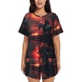 thumbnail image 1 of Fotbe Lone Rider Under Red Sky Conjunto de Pijama Estampado para Mujer, 2 Piezas, Ropa de Dormir con Camiseta de Manga Corta y Shorts Suaves-Small, 1 of 6