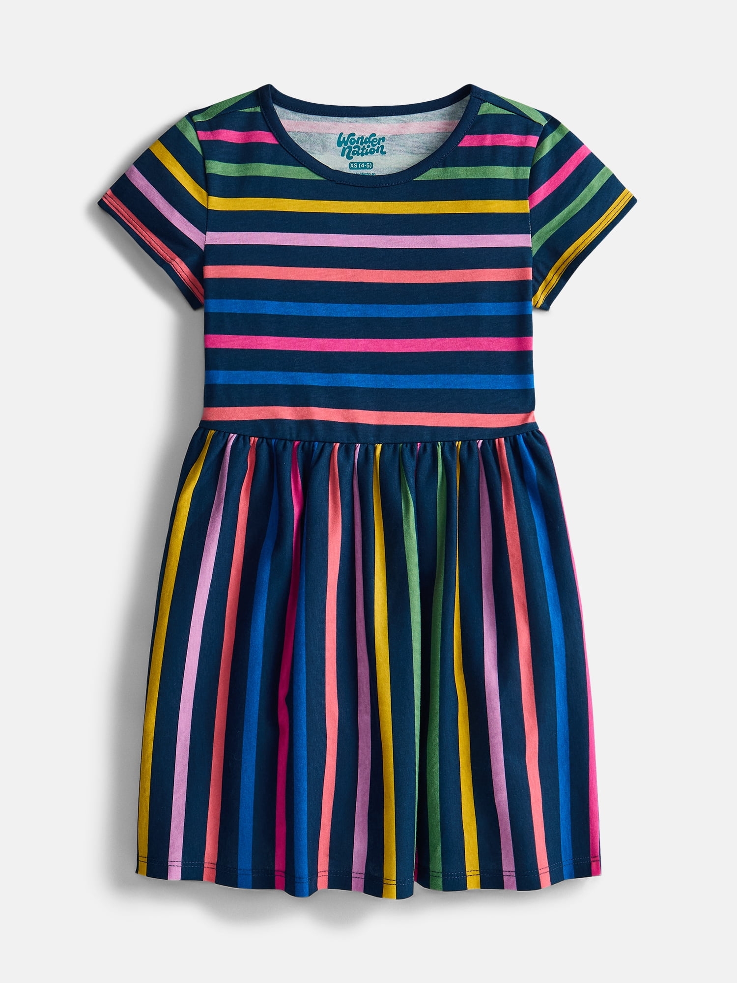 Wonder Nation Little Girls and Big Girls Play Dress with Short Sleeves, 2 Pack, Sizes XS-XXL