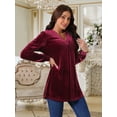 thumbnail image 3 of DARING DIVA Women's Velvet V Neck Long Sleeves Casual  Blouses S Wine Red, 3 of 8