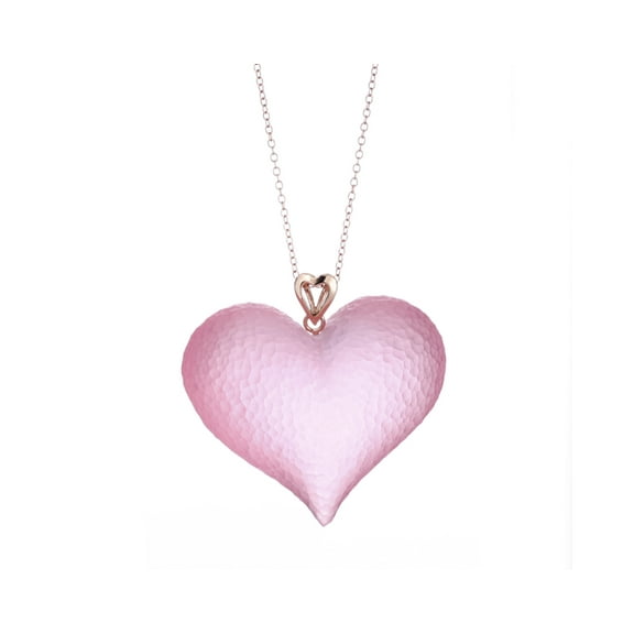Handcrafted Pink Lucite Heart Pendnat Necklace on a Silver Chain