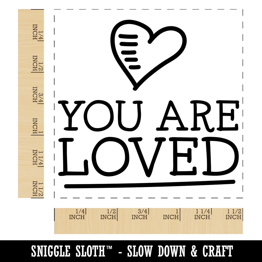 You Are Loved Heart Doodle Self-Inking Rubber Stamp Ink Stamper - Blue Ink - Large 1-1/2 Inch
