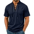 thumbnail image 3 of Josdec Men's Lace-Up V-Neck Short Sleeve T-Shirt Casual Stand Collar Fashion Tops for Summer Outing Daily Wear, Sizes S-XXL, 3 of 9