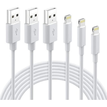 iPhone Charger Cable - Quntis 3 Pack 3 6 10Ft MFi Certified Durable Apple Lightning Cable Compatible with iPhone 14 13 12 Pro Max XR X 8 7 6 Plus 5S SE 2020 iPad Airpods - White