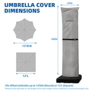 Patio Umbrella Parasol Cover with Air Vent,600D Waterproof Cantilever Umbrella Covers,Anti-UV Umbrella Covers with Telescopic Support Pole (3-Grey, Cantilever 9-13)