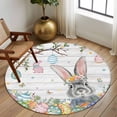 thumbnail image 2 of Round Rugs 8Ft, Easter Round Area Rug Washable Indoor Throw Carpet, Spring Bunny Eggs Tree Butterfly Grey Wooden Large Non Slip Circle Rug for Kids Room RV Home Decor Aesthetic, 2 of 8