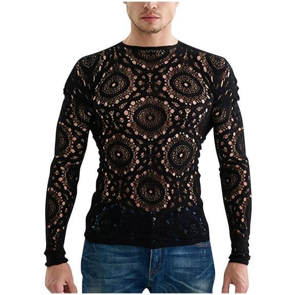 Hfnxid Men's Bikini Underwear,Men's Sexy Solid Color Long Sleeved Mesh With Straps Fishing Net Sexy Lingerie Top