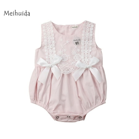 

Binpure Baby Girl Sleeveless Delicate Lace Flowers Bow Snap Closure Bodysuit