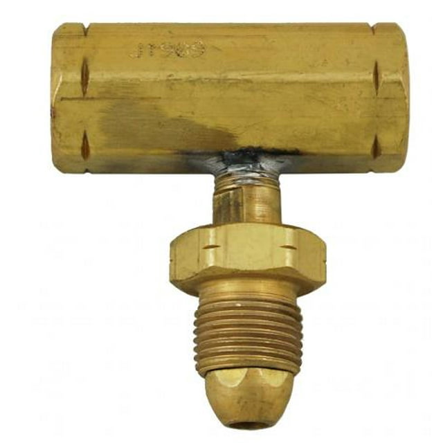 Marshall Excelsior ME1702A Propane Adapter Fitting Tee Block With Check; Female POL (Prest-O-Lite) Inlet x Female POL Inlet x Male POL Outlet; Brass; Single; 1-1/8 Inch Hex Size