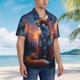 thumbnail image 3 of Balery Starry Sky Meditating Fox Camisas hawaianas de manga corta para hombre, camisas playeras de corte holgado, camisas de vacaciones con botones,XX-Large, 3 of 7