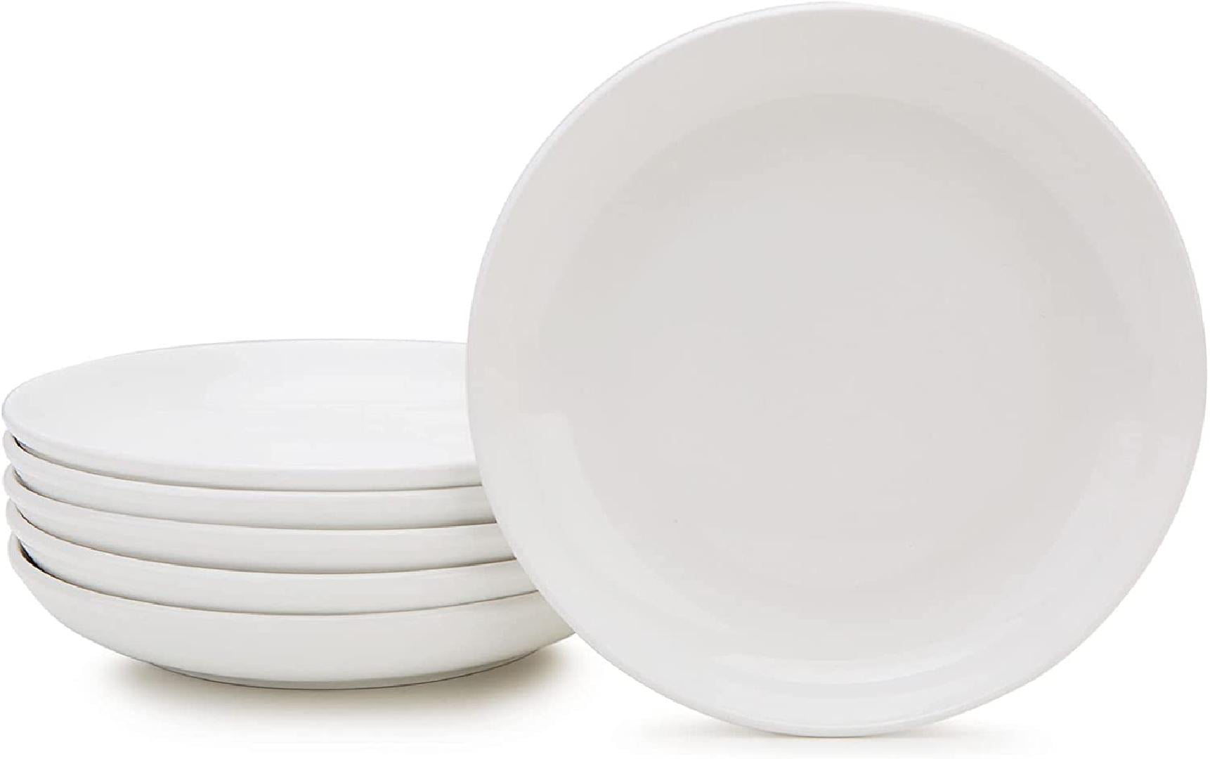 White Pasta Bowls 30oz, Set of 6 Large Salad Serving Bowls, Ceramic Soup Bowls, Shallow Soup