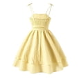 thumbnail image 3 of Girls Tie Strap Solid Color A-Line Sundress Ruched Bust Double Layer Ruffle Hem Sweet Summer Dress Big Kids Daily Casual Flowy Princess Dress(Yellow,11-12 Years), 3 of 3