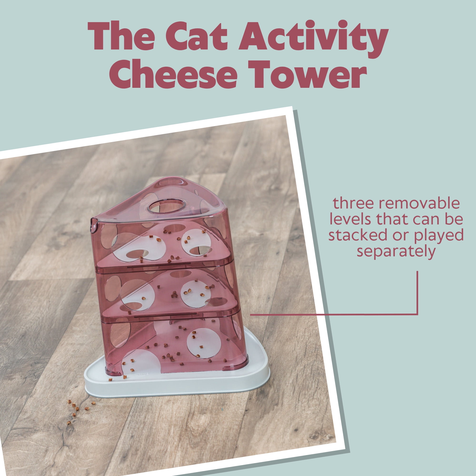 TRIXIE Cheese Tower Strategy Game for Cats, Puzzle Toy, Treat Dispenser, Interactive Play, Berry/Gray