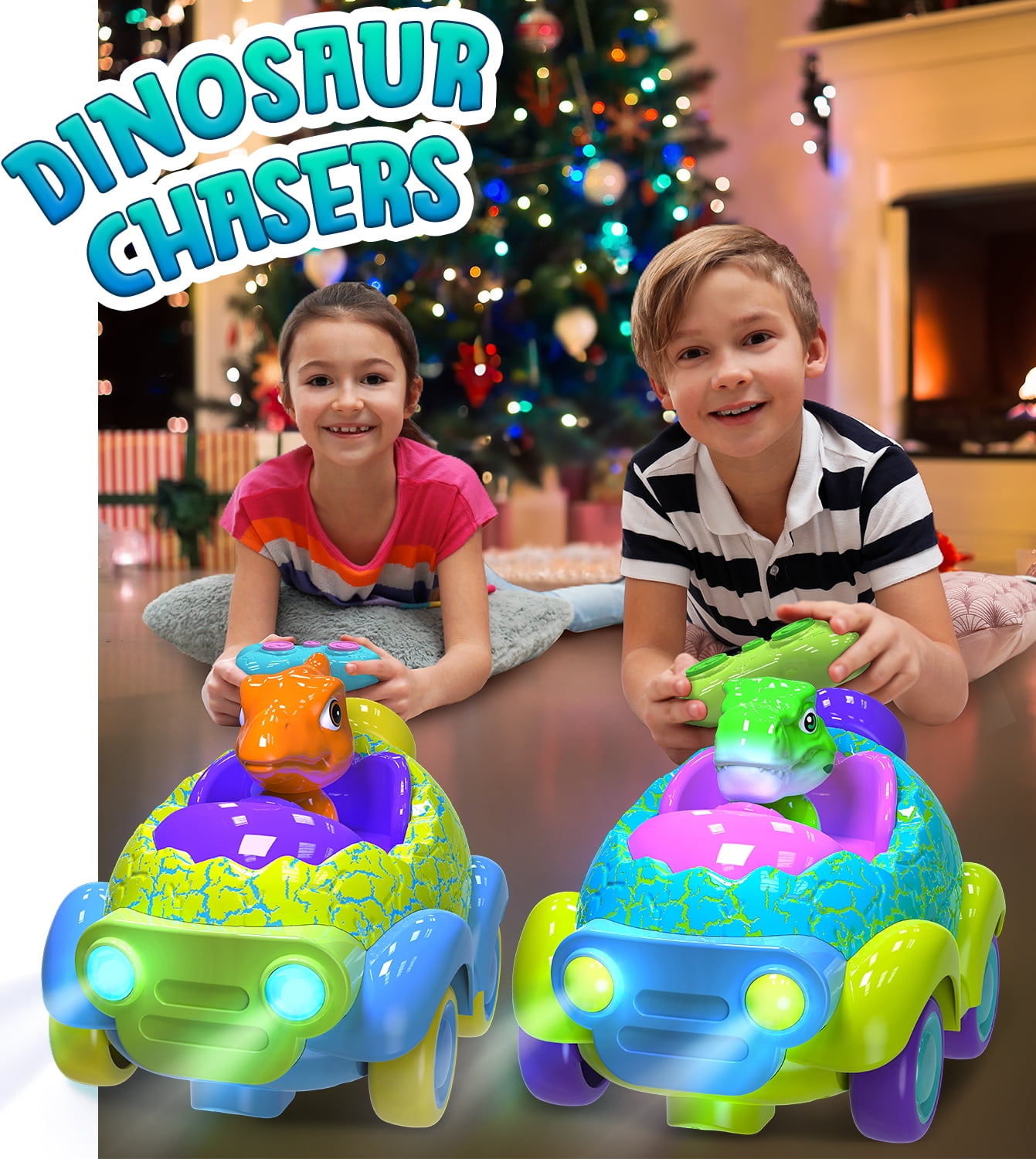 Carsky Remote Control Cars for Toddlers, 2 Pack Dinosaur Racing Cars Toys for Kids 2-3 with LED Lights, RC Toys for 2 3 4 5 Year Old Boys Girls, Birthday Gifts Toy for Kids