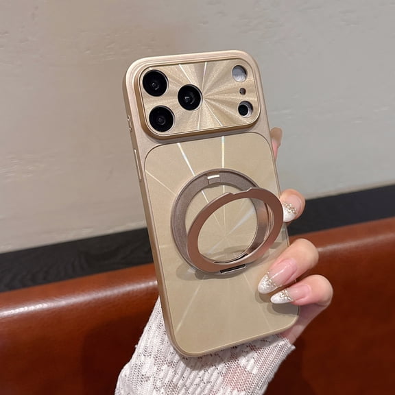 Case for iPhone 17 Pro Max, Luxury 360 Rotating Magnetic Ring Kickstand Hard PC Ultra Slim Drop Protective Stylish Lightweight Anti-Scratch Phone Case Cover for iPhone 17 Pro Max, Gold