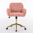 thumbnail image 3 of Home Office Desk Armchair with Wheels, Comfy Artificial Rabbit Hair Upholstered Accent Vanity Chair with Golden Metal Base, Adjustable Hight Swivel Task Computer Chair for Living Room, Bedroom, Pink, 3 of 9