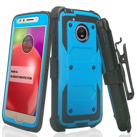 Motorola Moto E4 Plus Case, SOGA Shockproof Rugged Hybrid Armor Case Cover with Belt Clip Holster & Built-in Screen Protector for Moto E4 Plus [Full Body Protection] - Blue