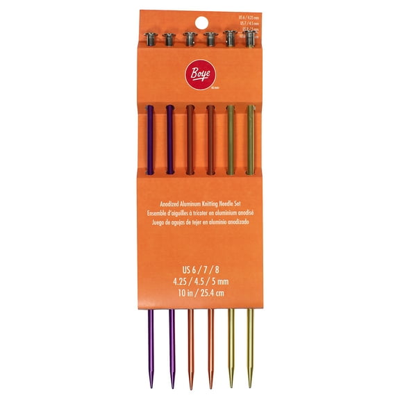 Boye Anodized Aluminum Knitting Needles, 10 inch, US Sizes 6,7,8