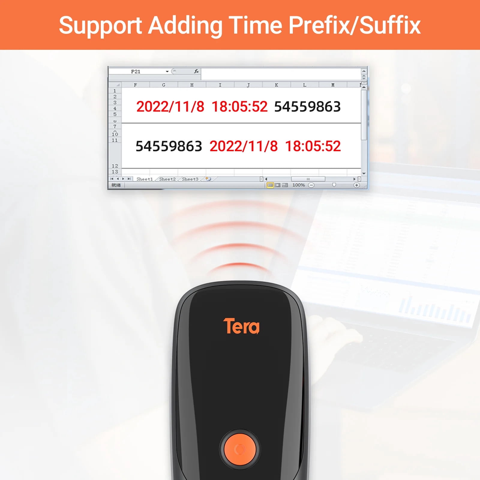 Tera 2D Portable Scanner 3-in-1 Time Stamp Pocket Barcode Reader Model 1300