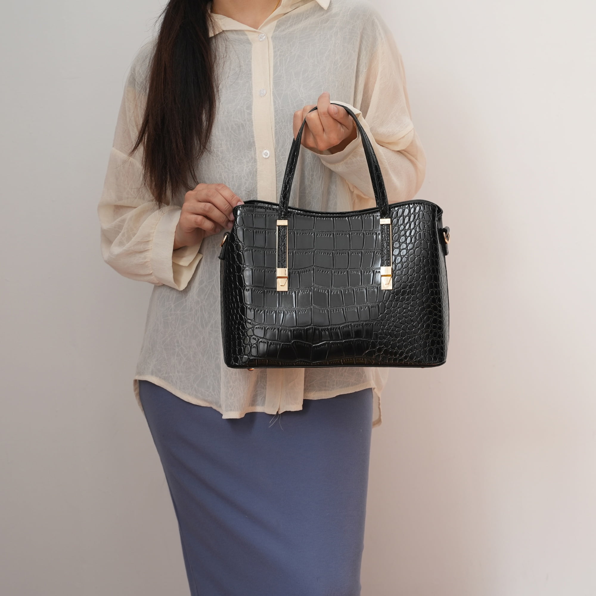 MKF Collection Aurelia Women's Tote Bag, Crocodile Vegan Leather Handbag Purse by Mia K - Coffee