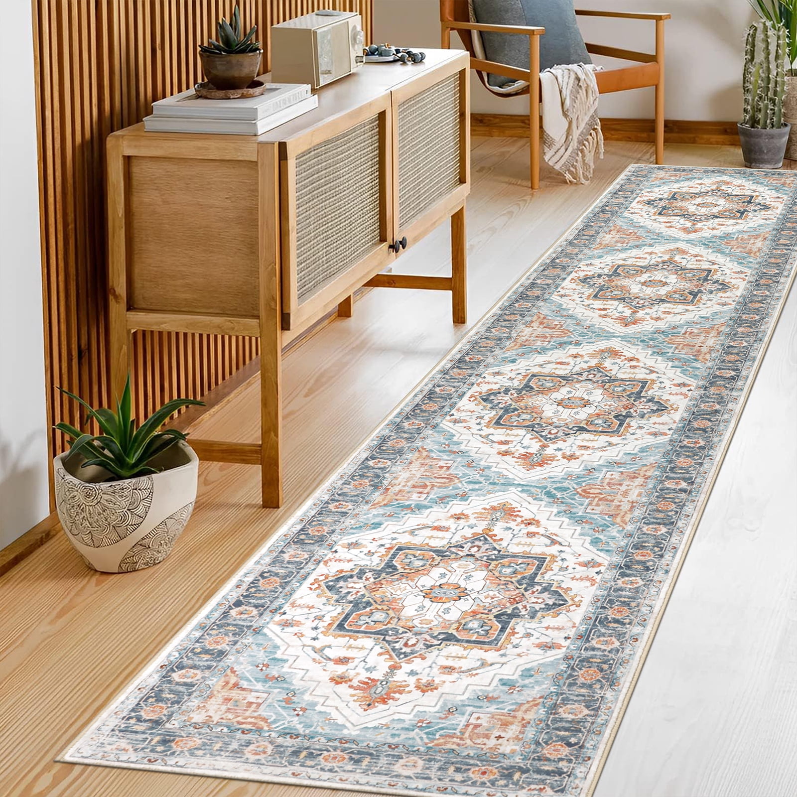 2 x10ft Washable Hallway Runner Rugs, Non-Slip Soft Kitchen Rug Runner Laundry Room Rug, Vintage Floor Runner for Kitchen Entryway Laundry Room