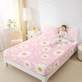thumbnail image 5 of Homewish Girly Pink Cartoon Twin Sheet Sets, Groovy Daisy Floral Twin Fitted Sheet, Teens Kids Girls Flat Sheet, Lightweight Room Decor, 3pcs, 5 of 8