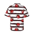 thumbnail image 3 of Daiia Ladybugs on Black and White Striped1 Hawaiian Shirt for Men Gentle Cotton Regular Short Sleeve Casual-3X-Large, 3 of 9