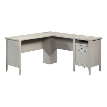Pemberly Row Contemporary Engineered Wood L-Desk in Glacier Oak Finish